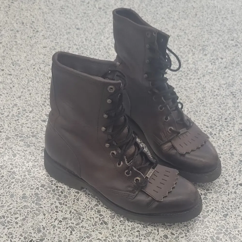 Double-H Mens Lace Up Work Boots Brown Leather Kiltie Steel Shank Size 7.5 D USA